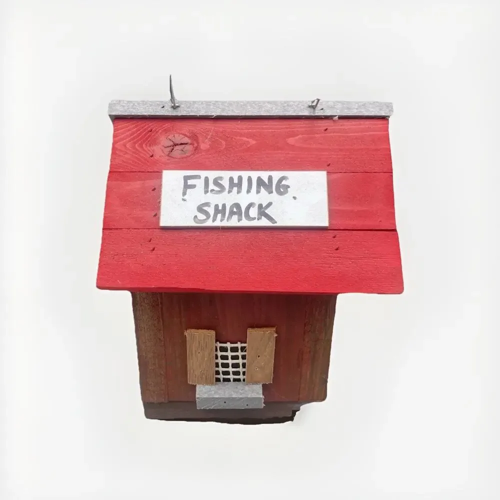 Vintage Fishing Shack Red Bird House Bait-Lures Minnows